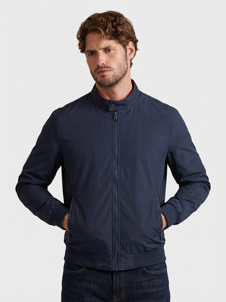Men's Lightweight Woven Bomber Jacket with Stand Collar