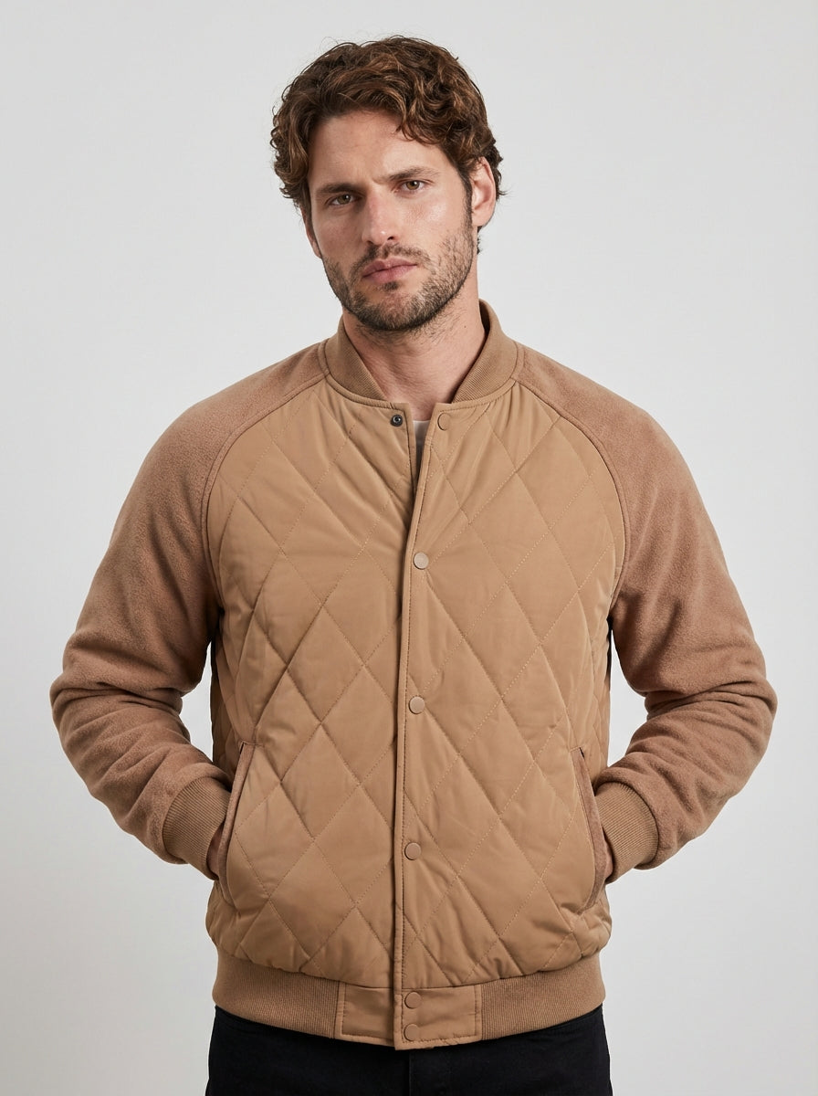 Men's Fleece Sleeve Quilted Bomber Jacket