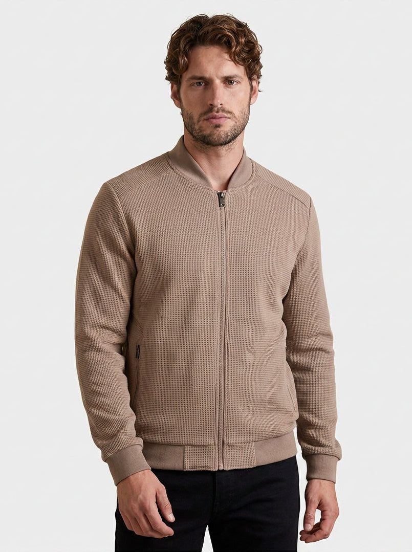 Men's Textured Zip Up Bomber Jacket