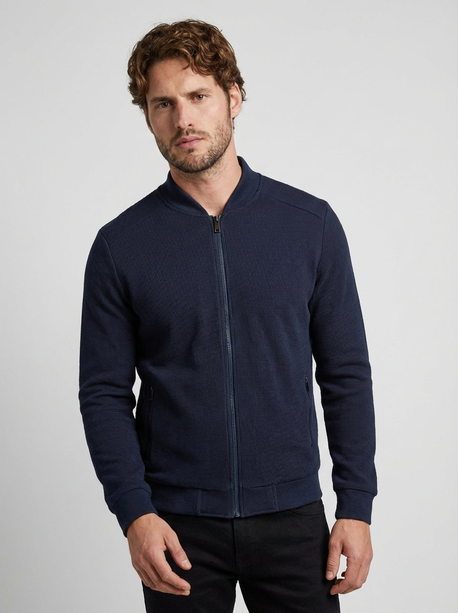 Men's Textured Zip Up Bomber Jacket