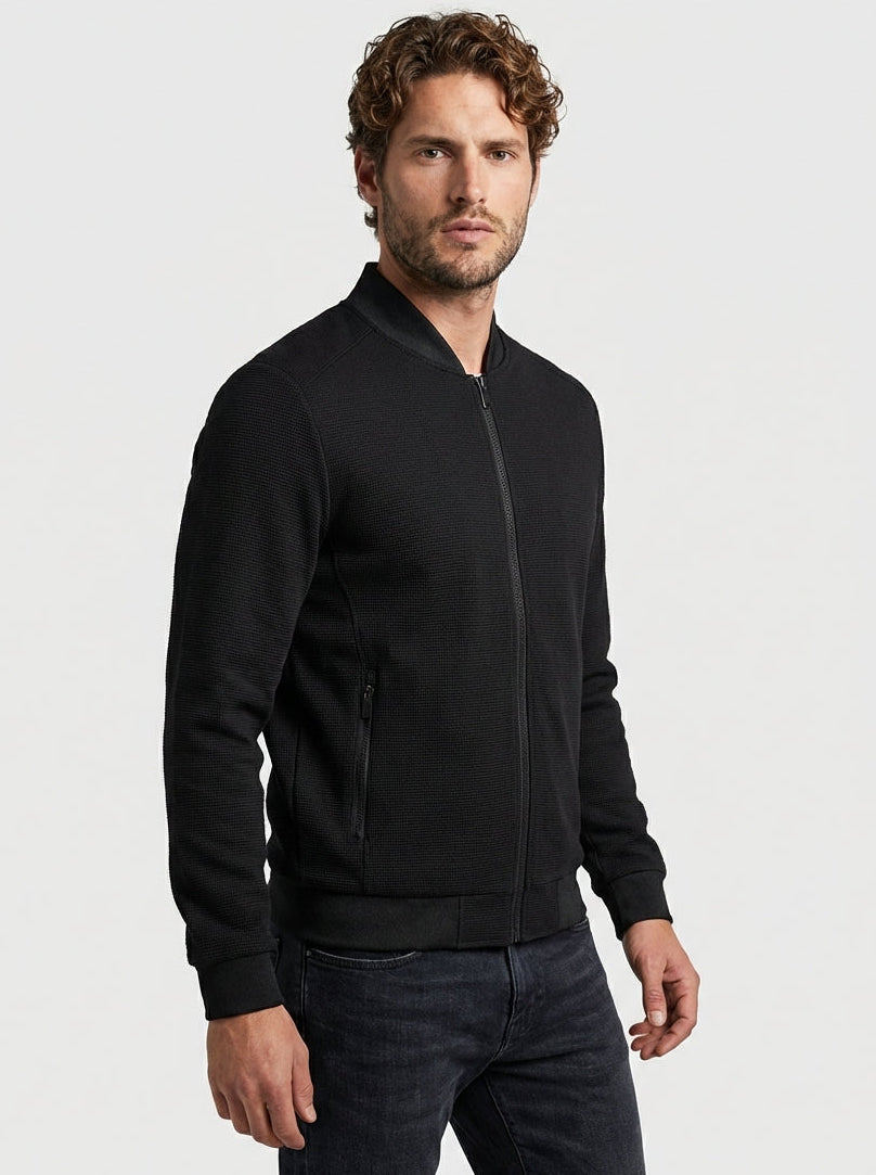 Men's Textured Zip Up Bomber Jacket