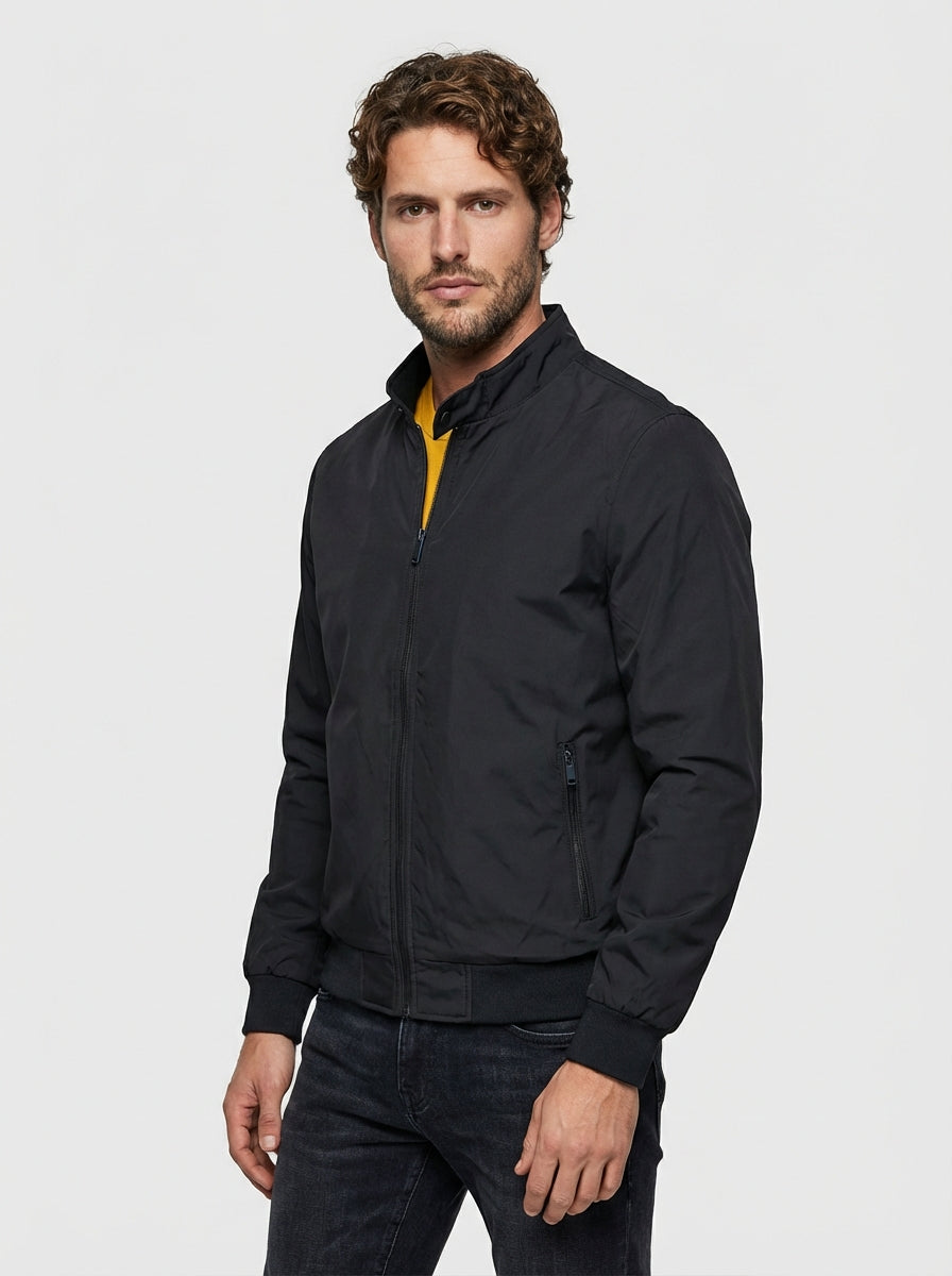 Men's Lightweight Woven Bomber Jacket with Stand Collar