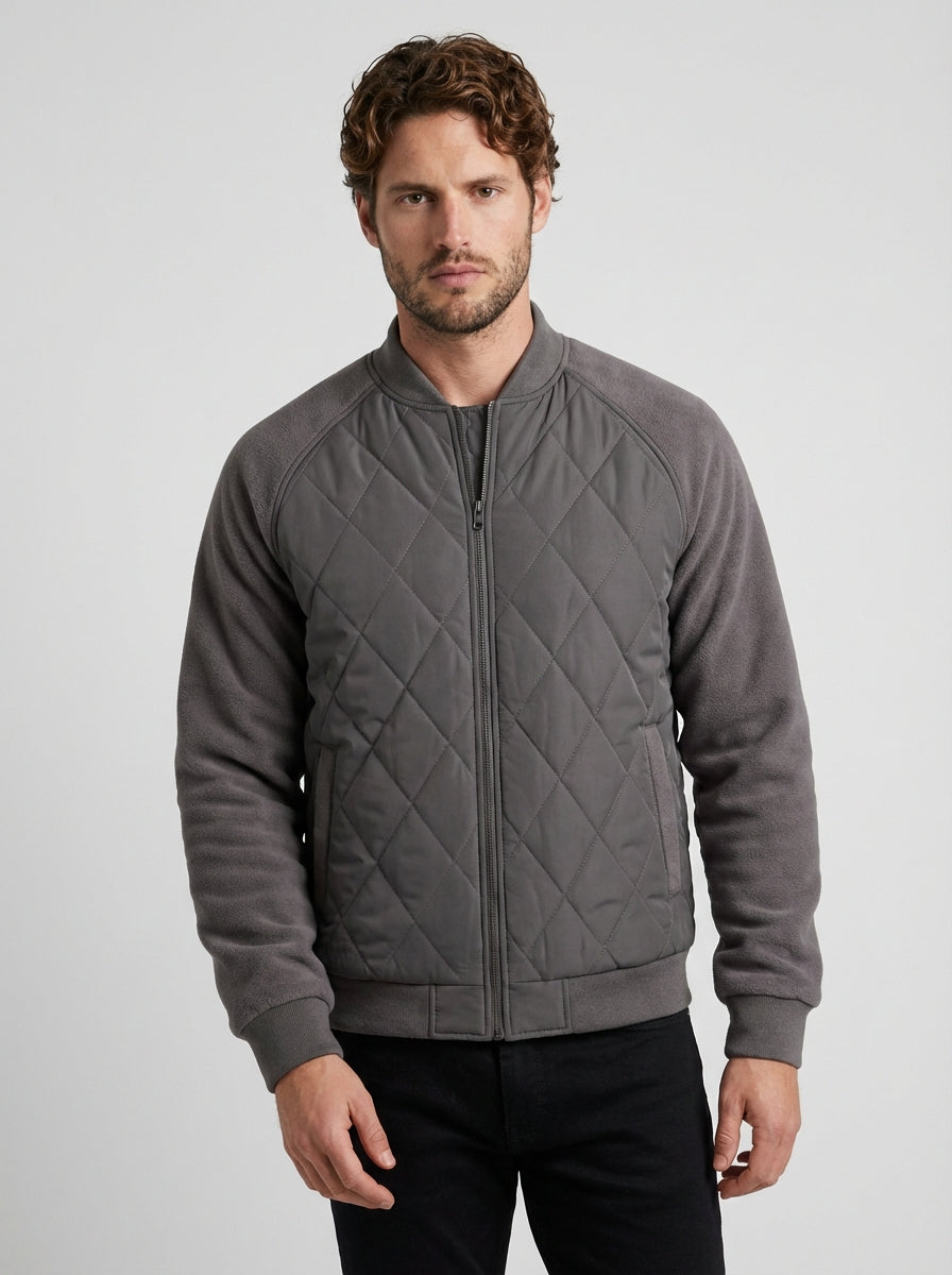 Men's Fleece Sleeve Quilted Bomber Jacket