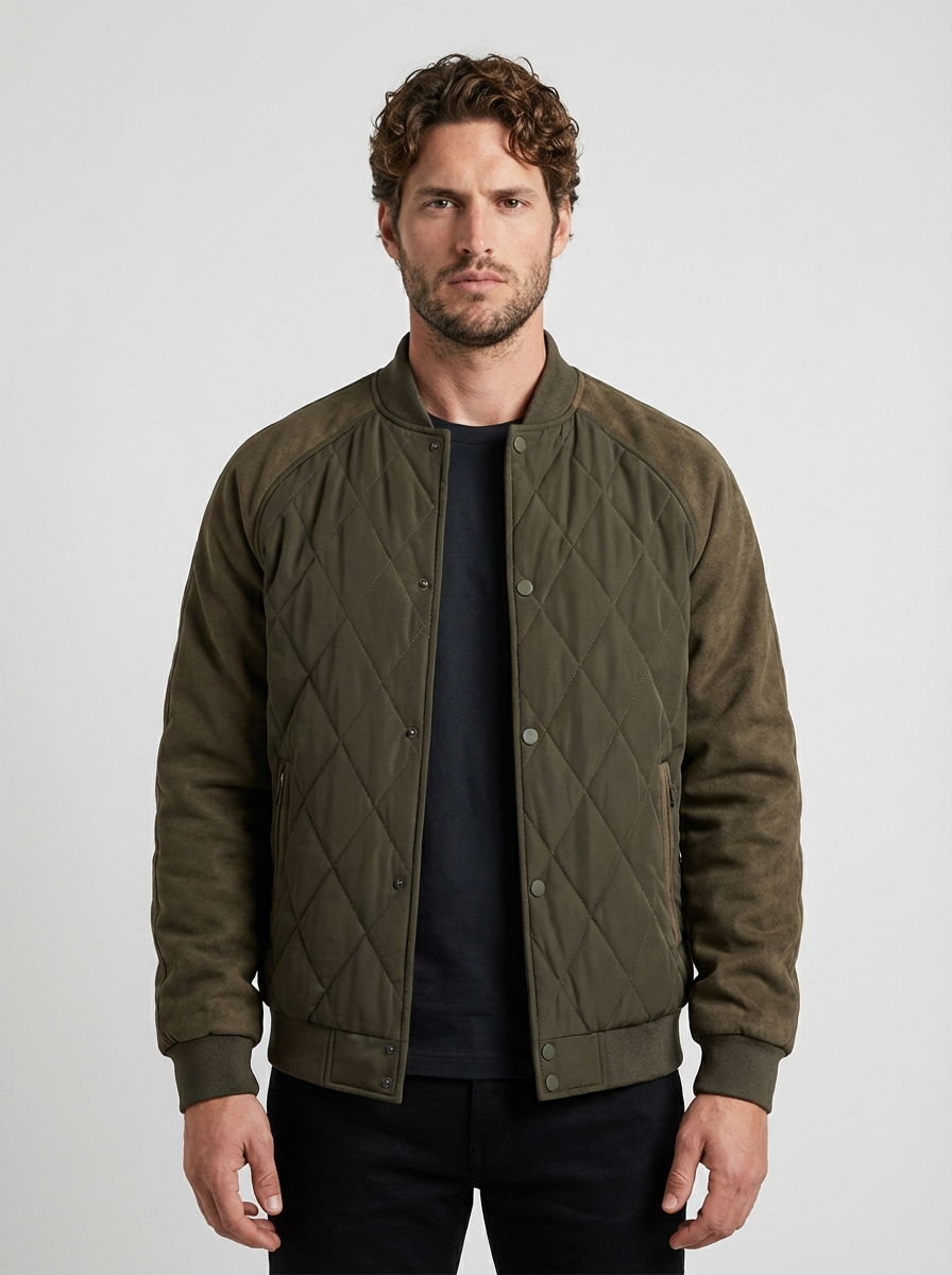 Men's Fleece Sleeve Quilted Bomber Jacket