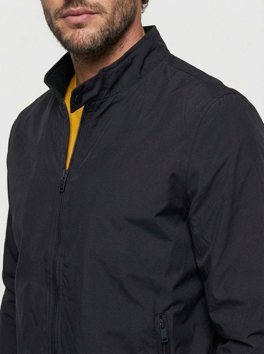 Men's Lightweight Woven Bomber Jacket with Stand Collar