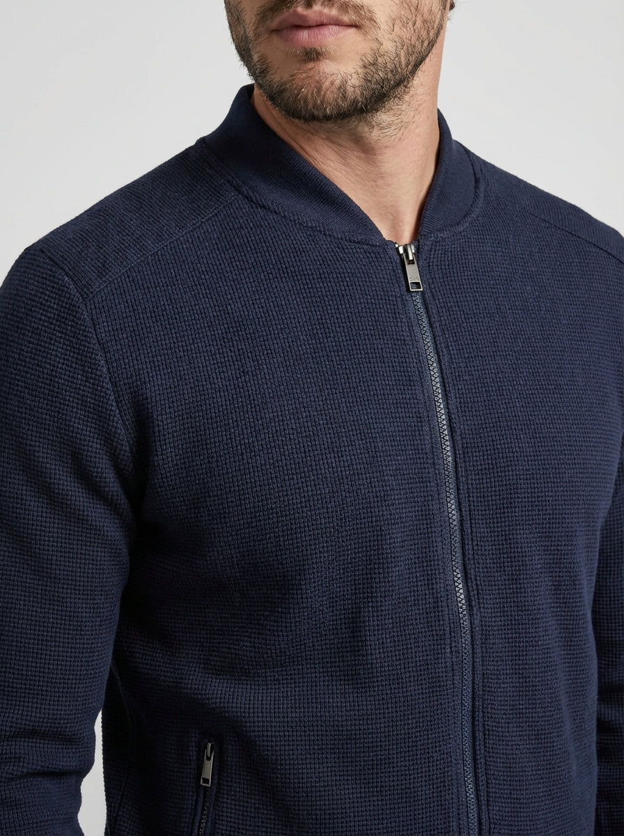 Men's Textured Zip Up Bomber Jacket