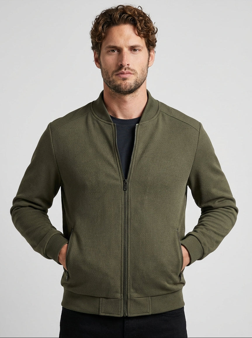 Men's Textured Zip Up Bomber Jacket